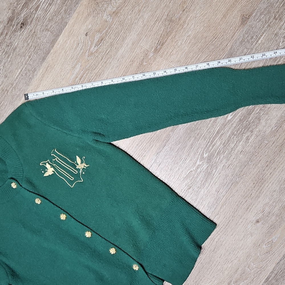 WICKED Green Cardigan gold Buttons with Embroidered W flying Monkey Size Medium - Picture 13 of 13
